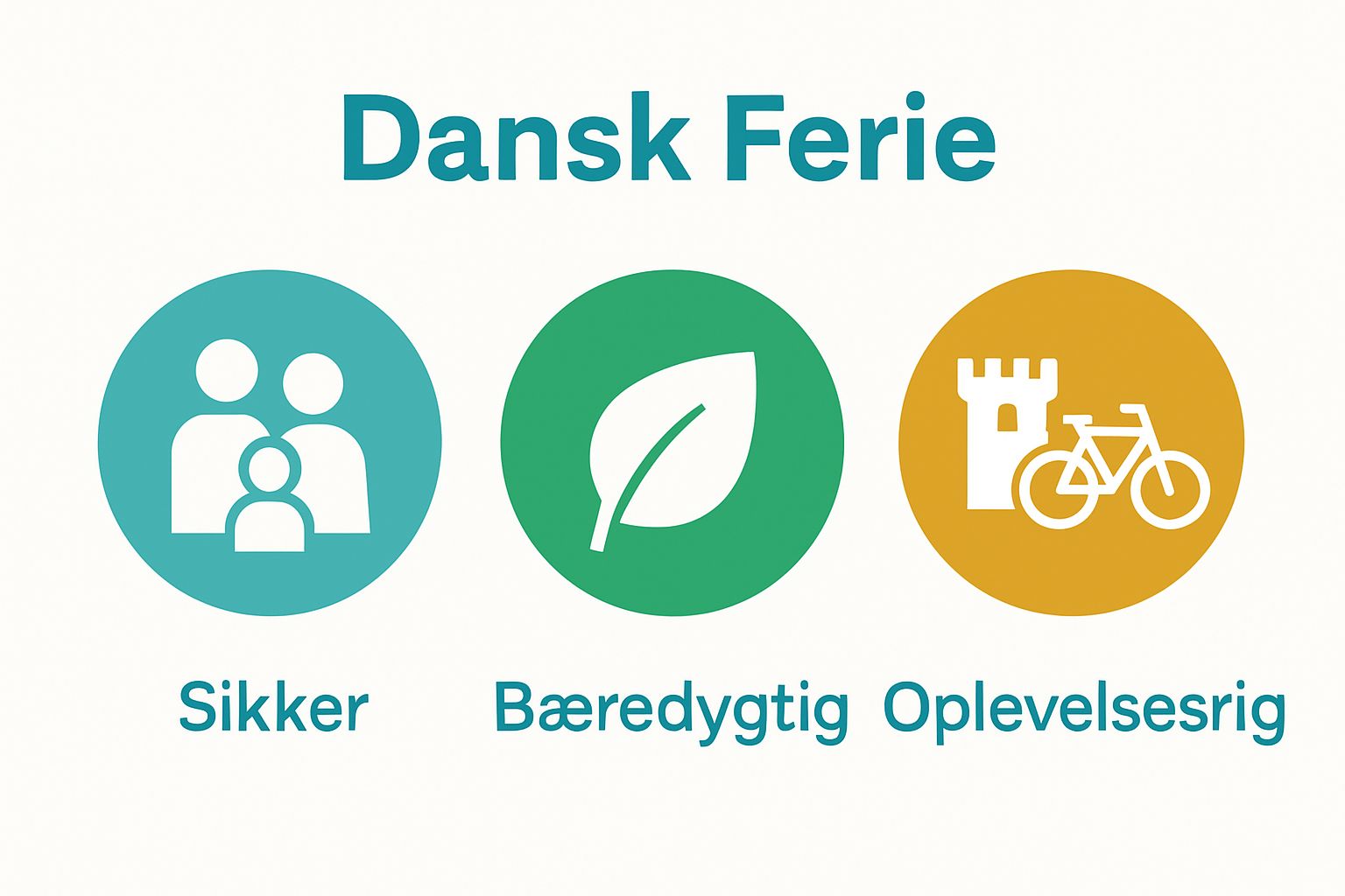 Simple icons showing safety, sustainability, and experiences