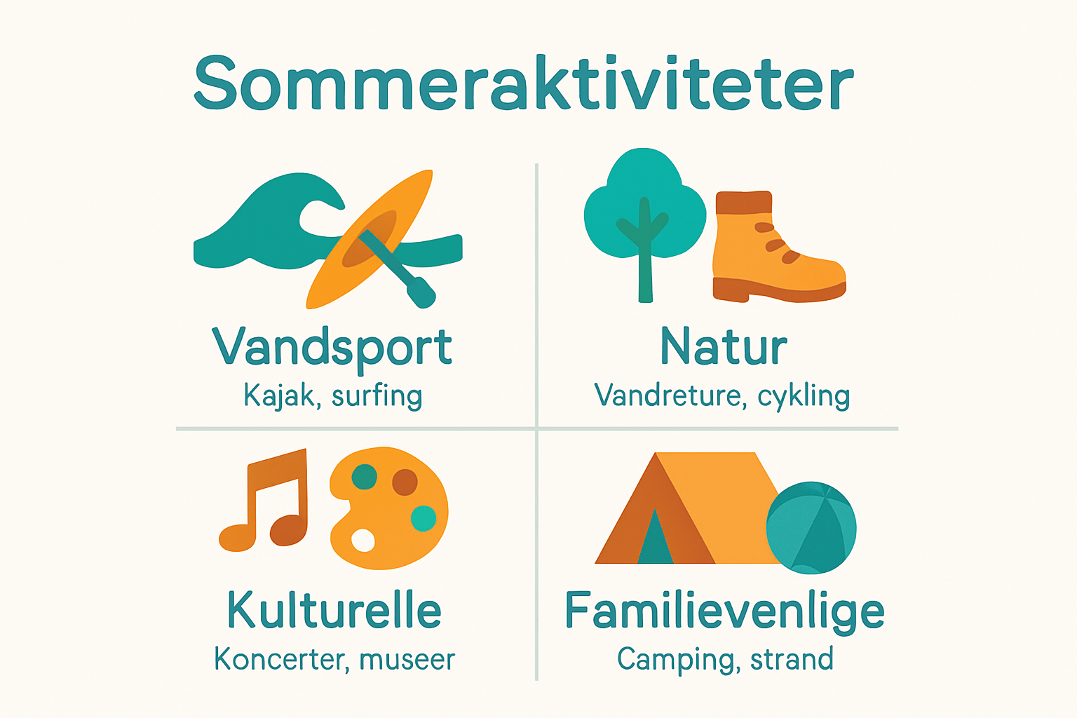 Infografik med fire hovedtyper af danske sommeraktiviteter