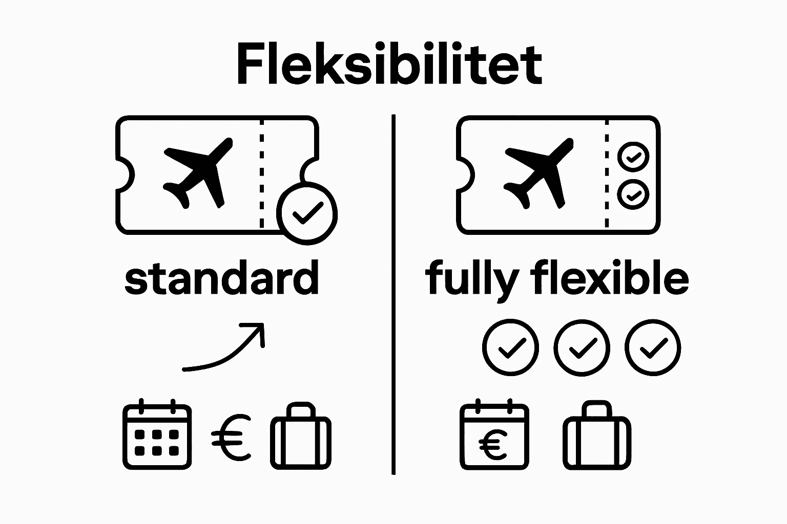 Grafik, der giver et hurtigt overblik over forskellene mellem de fleksible billettyper og deres fordele