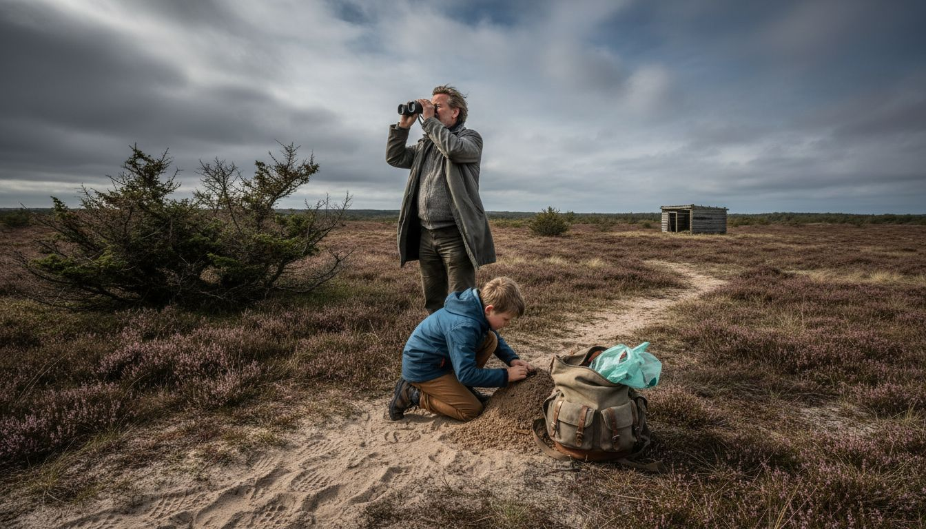 Far og søn tager på opdagelse i det jyske hedelandskab