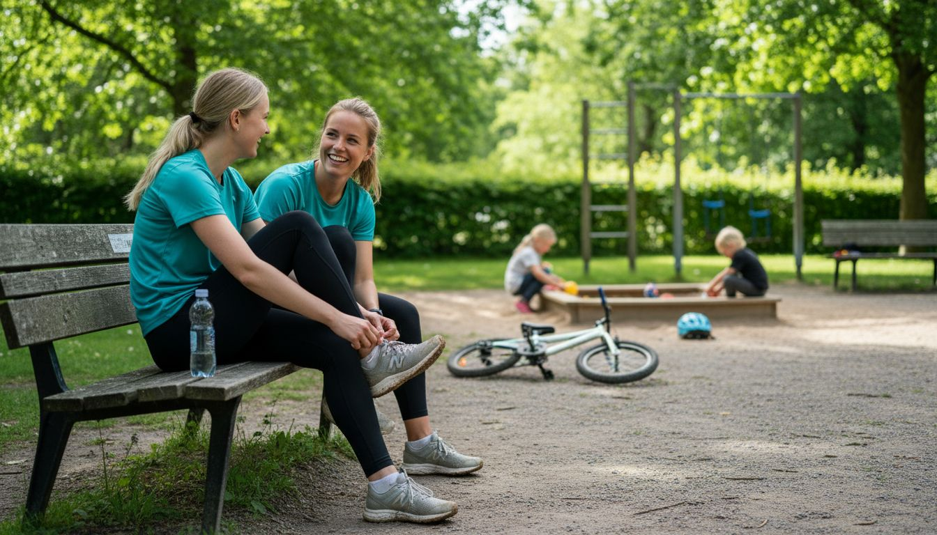 To kvinder gør klar til udendørs aktiviteter i parken.