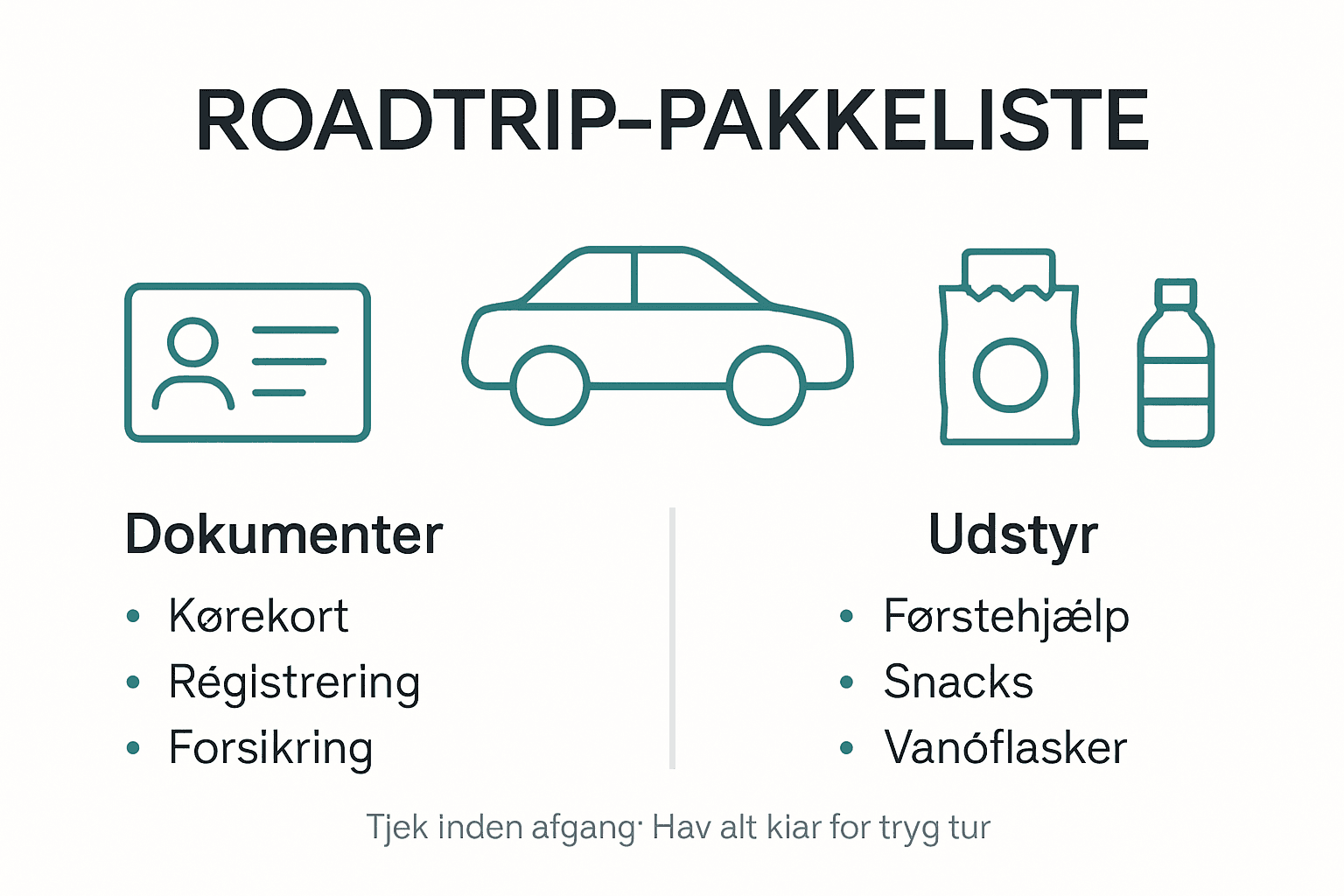 Grafisk oversigt: Huskeliste til den perfekte roadtrip