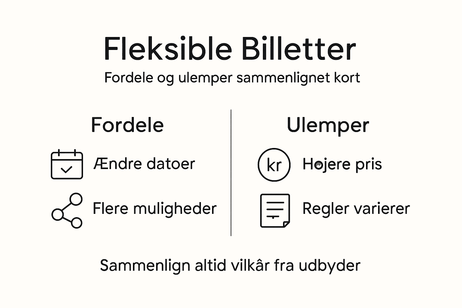 Grafisk oversigt: Fordele og ulemper ved at vælge fleksible billetter