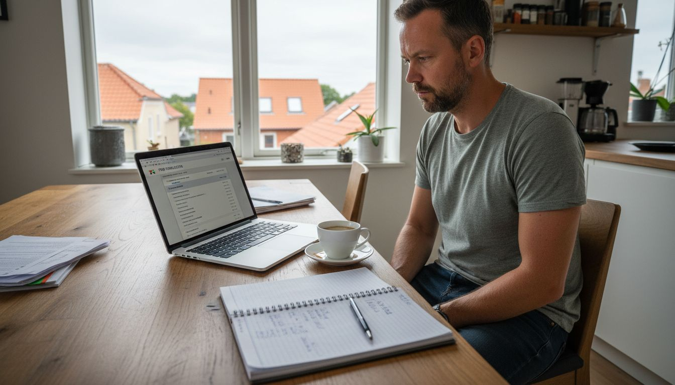 Mand leder efter billige flybilletter hjemme fra sofaen