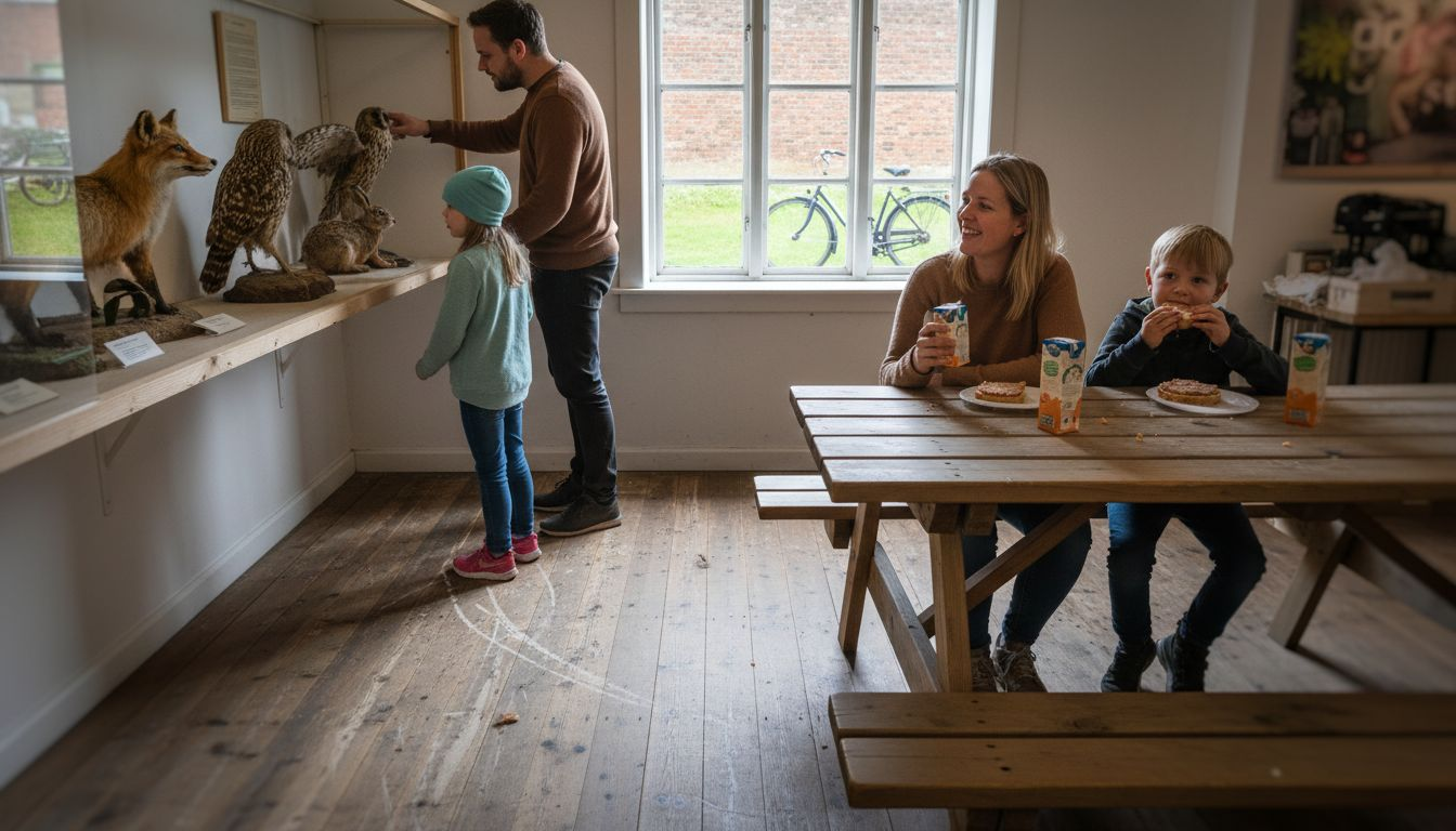 En dansk familie nyder en hyggelig dag med besøg på det lokale museum og picnic i det grønne.