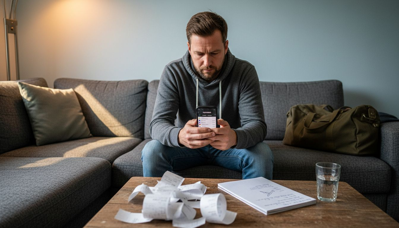 Mand holder øje med flypriser på sin mobil