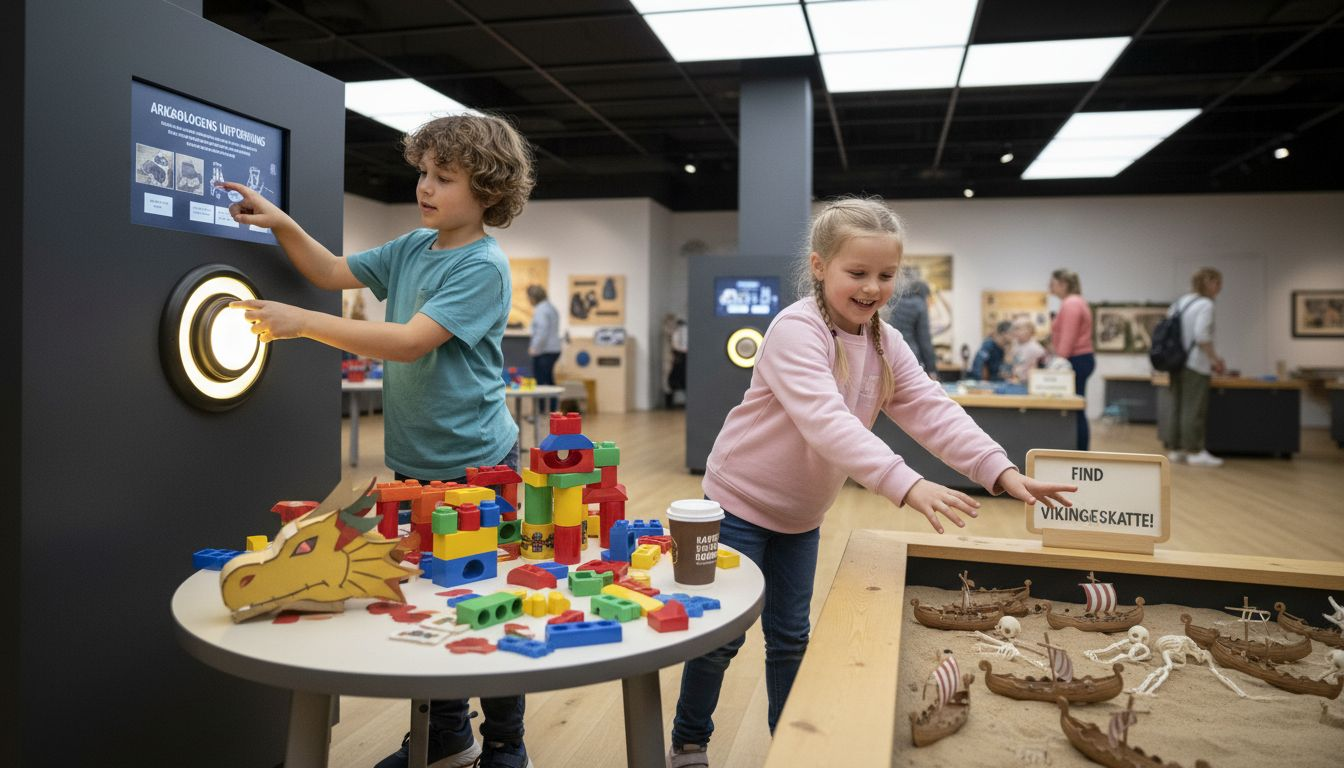 På museet udforsker børnene den interaktive udstilling gennem leg og nysgerrighed.