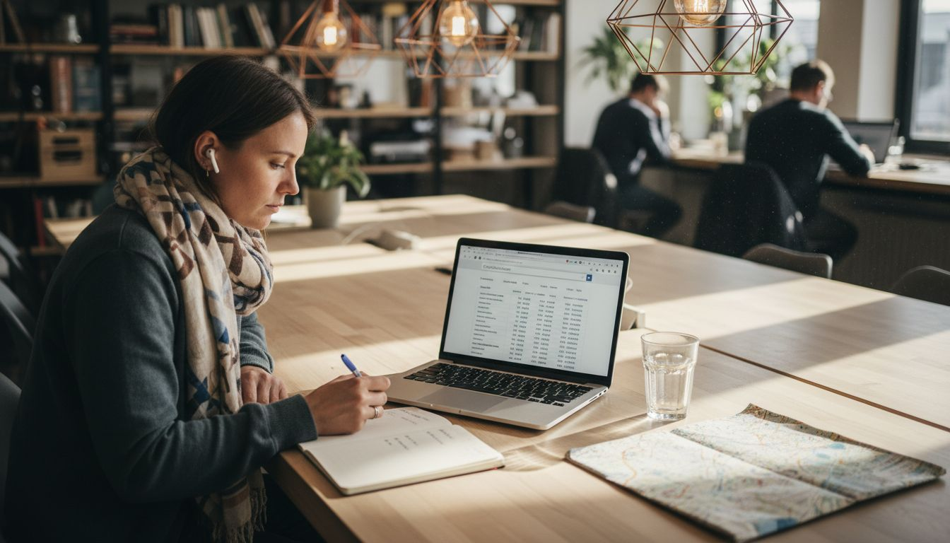 Kvinde, der sammenligner flybilletter