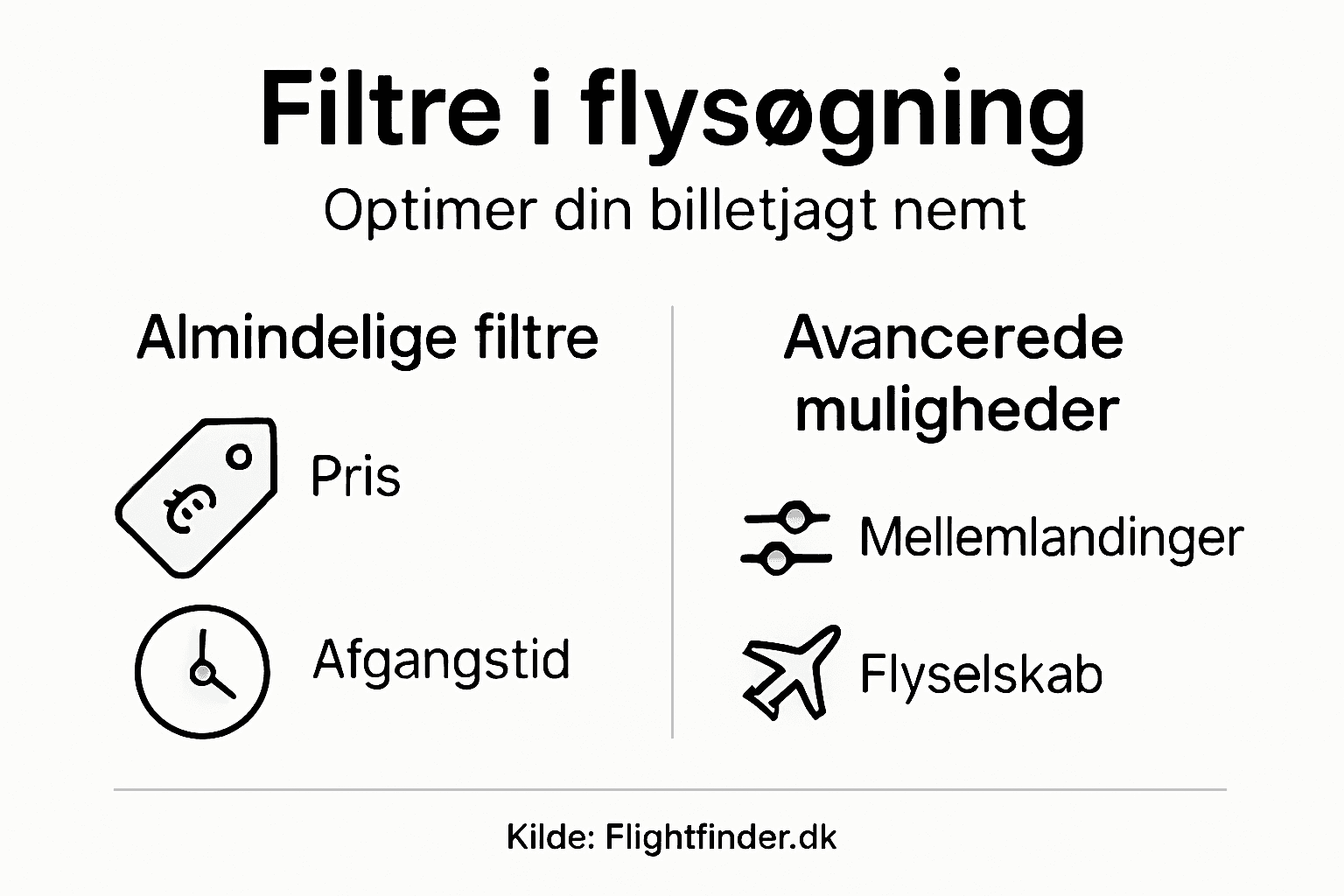 Grafisk oversigt over søgefiltre til flybilletter