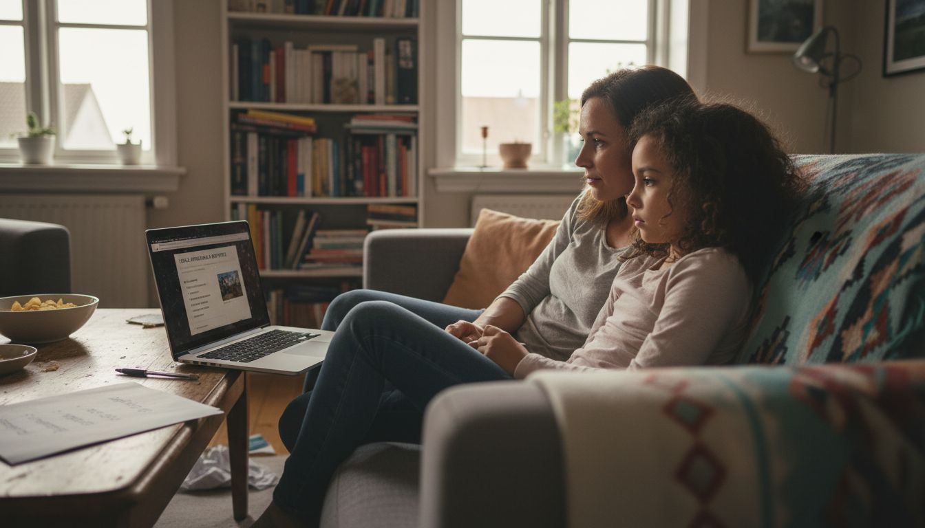 Mor og datter sidder sammen og kigger på, hvad de skal lave i ferien.