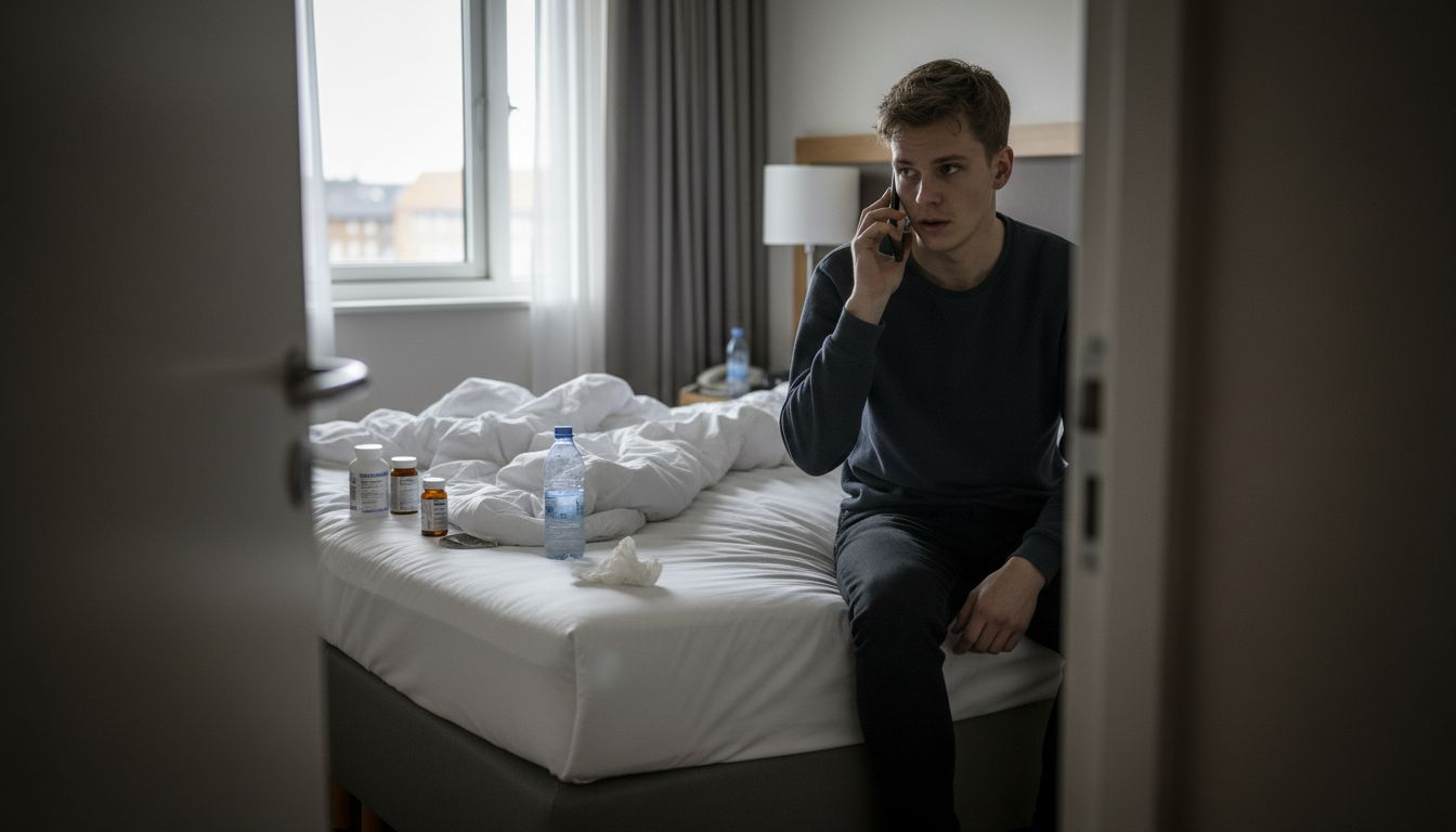 Ung mand beder om assistance på hotellet, da han er blevet syg