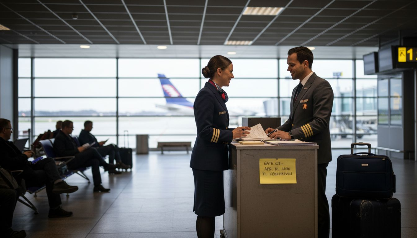 Kabinepersonalet arbejder sammen ved gaten for at sikre en smidig boarding og hjælpe passagererne.
