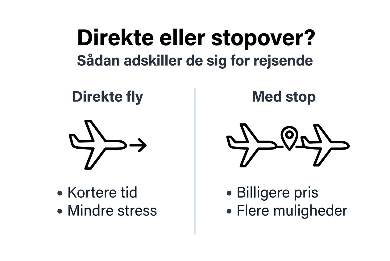 Infografik: Direkte flyvninger vs. fly med mellemlanding