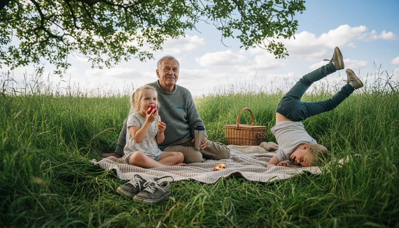En familie nyder en afslappende dag i den danske natur