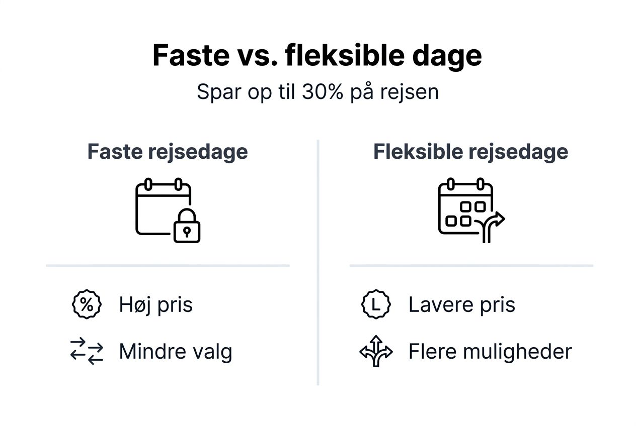 Infografik giver et overblik over forskellen på faste og fleksible rejsedatoer