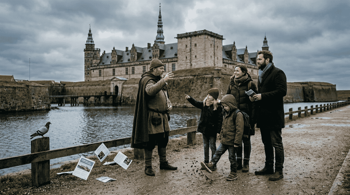 En familie samles om levende fortællinger på et dansk slot