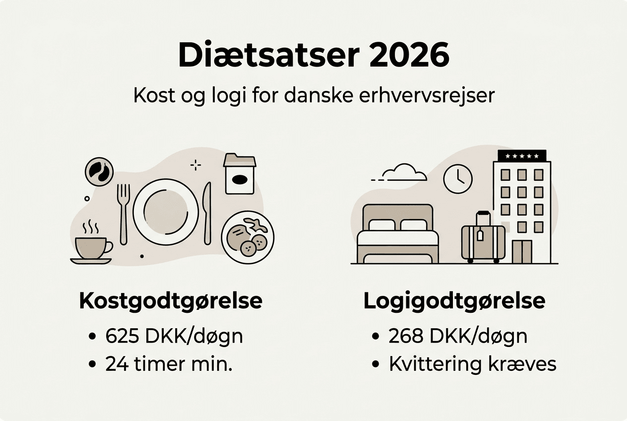 Infografisk overblik: Takster for diæter, kost og logi i 2026