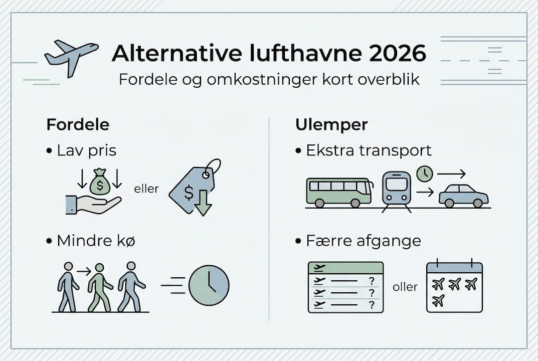 Grafisk oversigt: Fordele og ulemper ved at vælge alternative lufthavne
