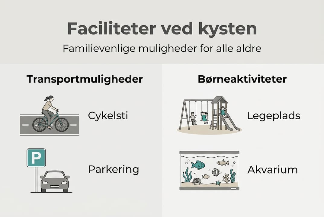 Grafisk oversigt over faciliteter og aktiviteter ved kysten