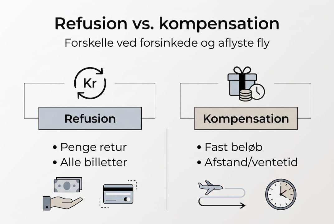 Infografik: Sådan skelner du mellem billetrefusion og kompensation