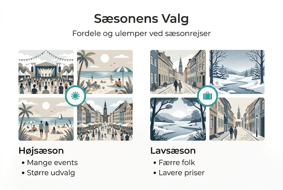Grafisk oversigt: Fordele og ulemper ved at rejse i højsæson og lavsæson