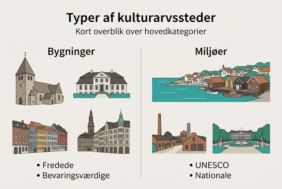 Infografik: Overblik over typer og kategorier af kulturarvssteder