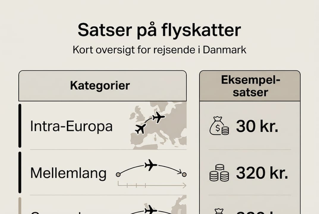 Infografik: Oversigt over flyafgiftens kategorier og takster