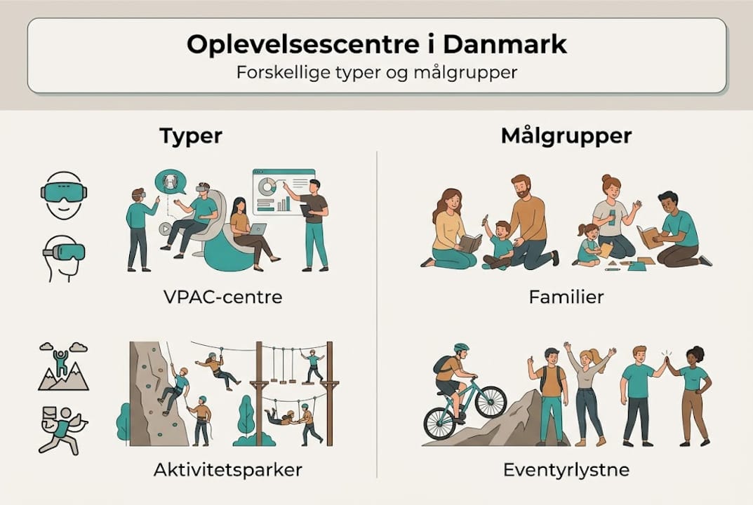 Infografik: Forskellige typer oplevelsescentre og hvem de henvender sig til