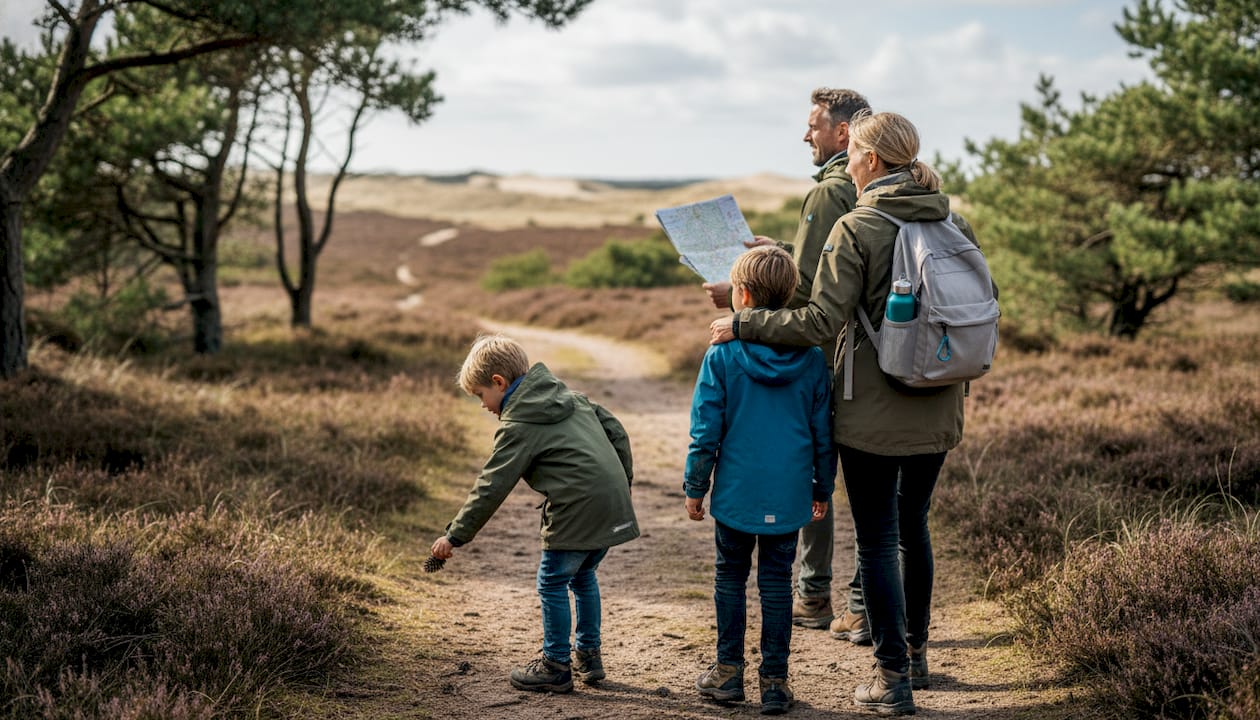 Family hike on the trail in Thy National Park