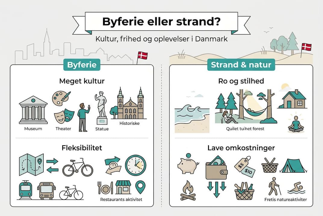 Se vores infografik, hvor vi sætter storbyferien op imod andre populære ferieformer i Danmark.