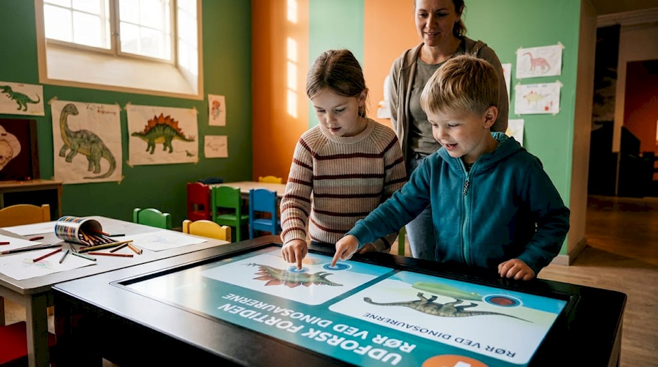 Børn udforsker og leger med den interaktive udstilling på museet