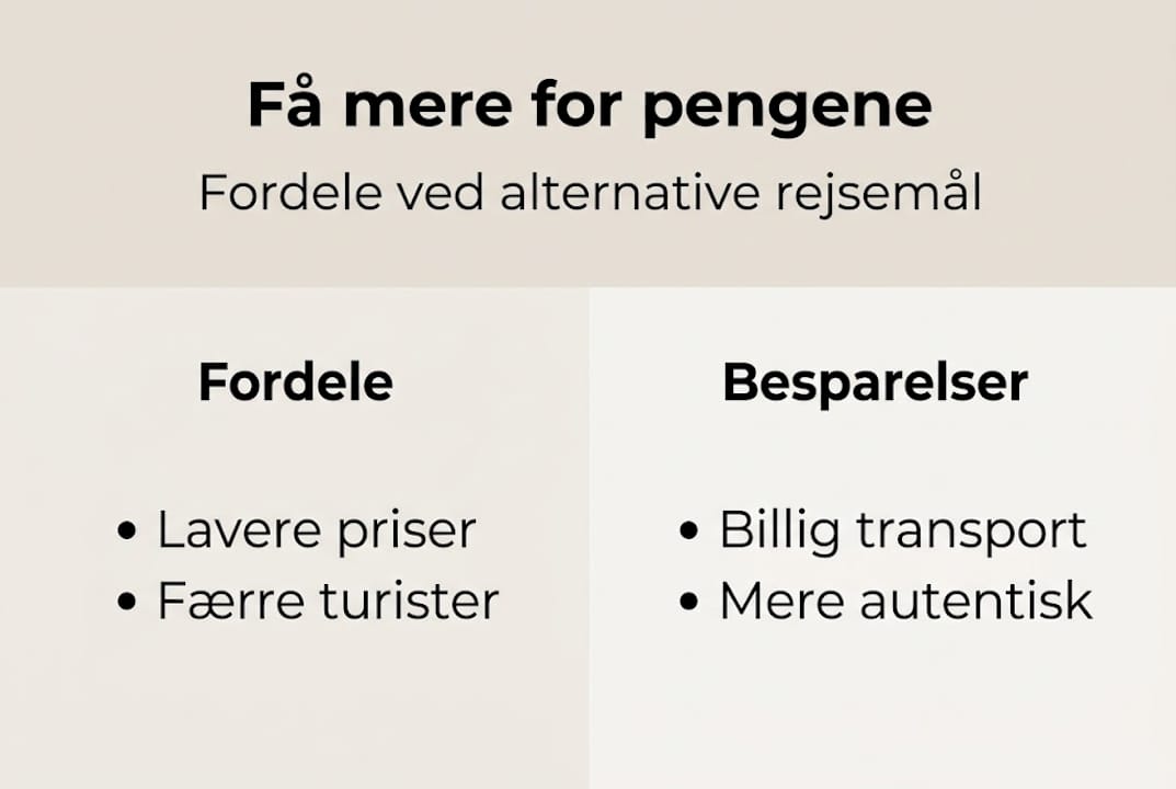 En grafisk oversigt giver et godt overblik over, hvordan man kan spare penge og få flere fordele ved at vælge alternative rejsemål.