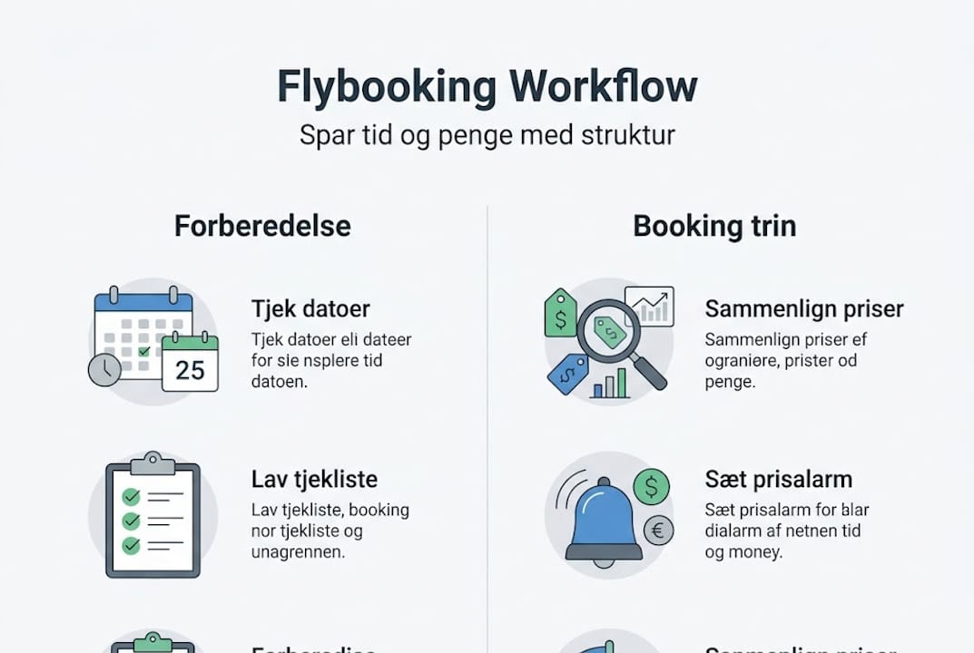 Oversigt over bookingprocessen for flyrejser – trin-for-trin infografik