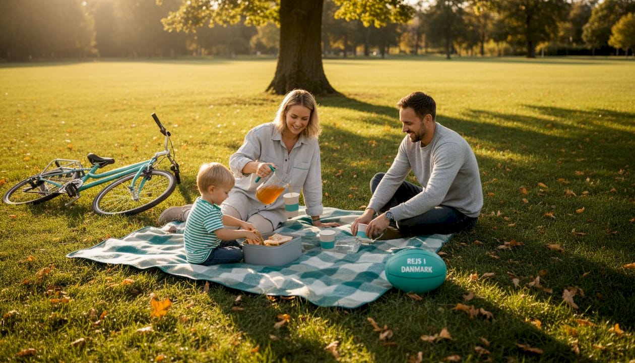 En familie nyder en hyggelig picnic i den lokale park.