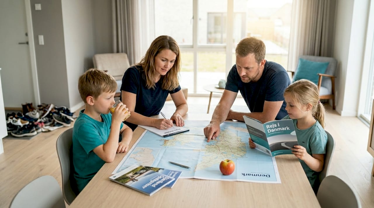 Familie Jensen plant eine nachhaltigkeitsorientierte Urlaubsplanung