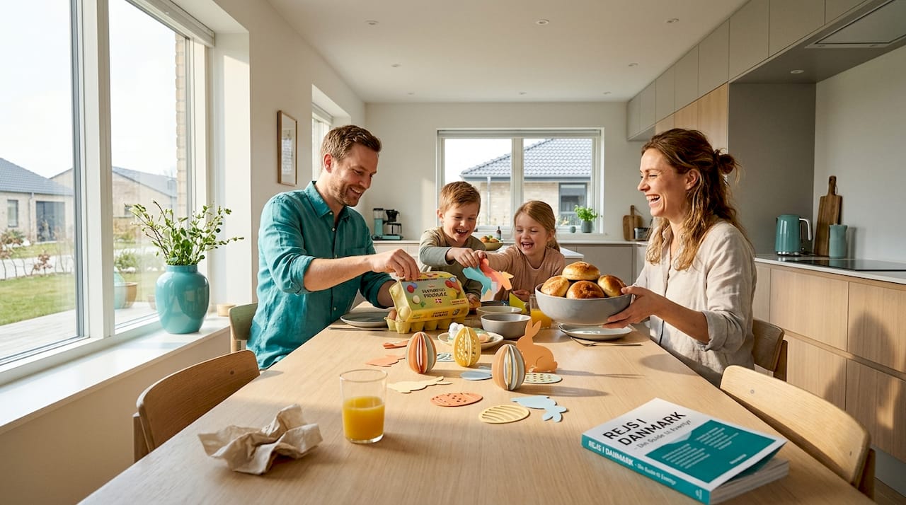 En dansk familie samles til hyggelig påskefest derhjemme.