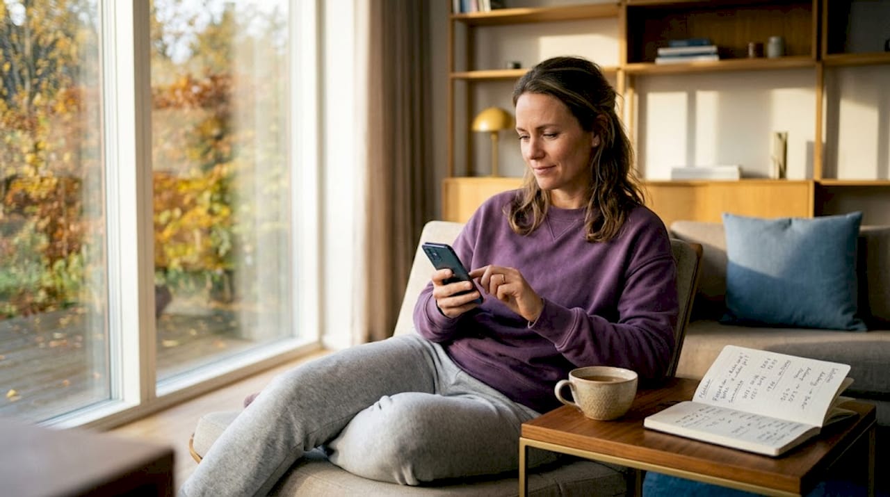 Kvinde søger efter billige flybilletter på sin mobil