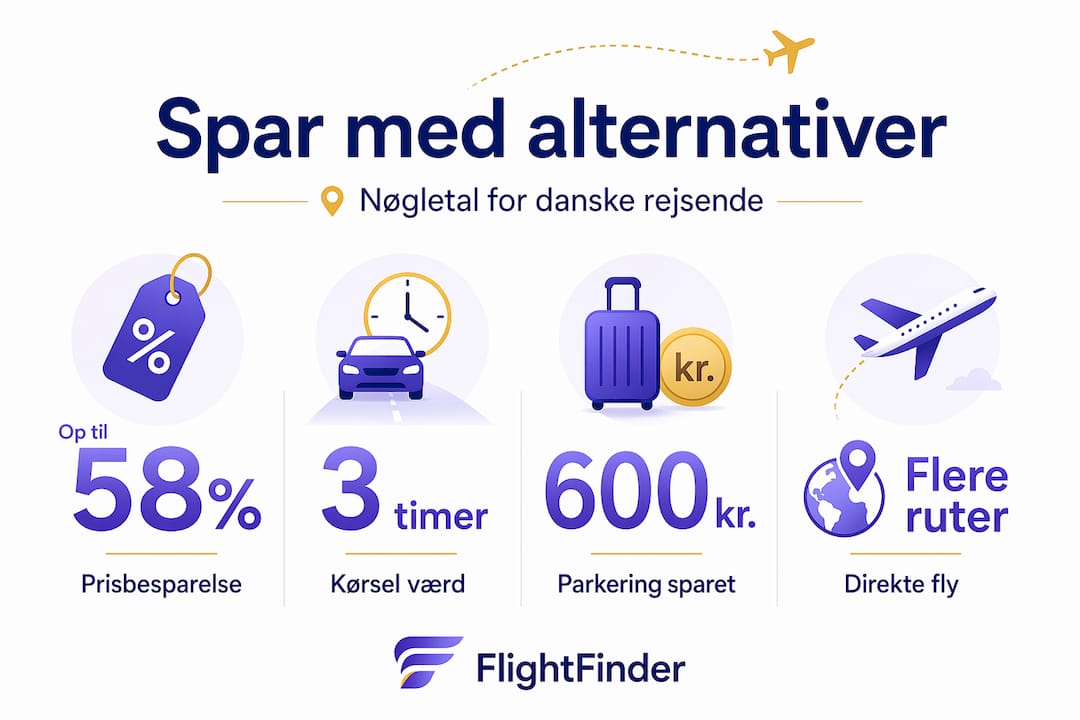 Grafisk oversigt over danske nøgledata for alternative lufthavne