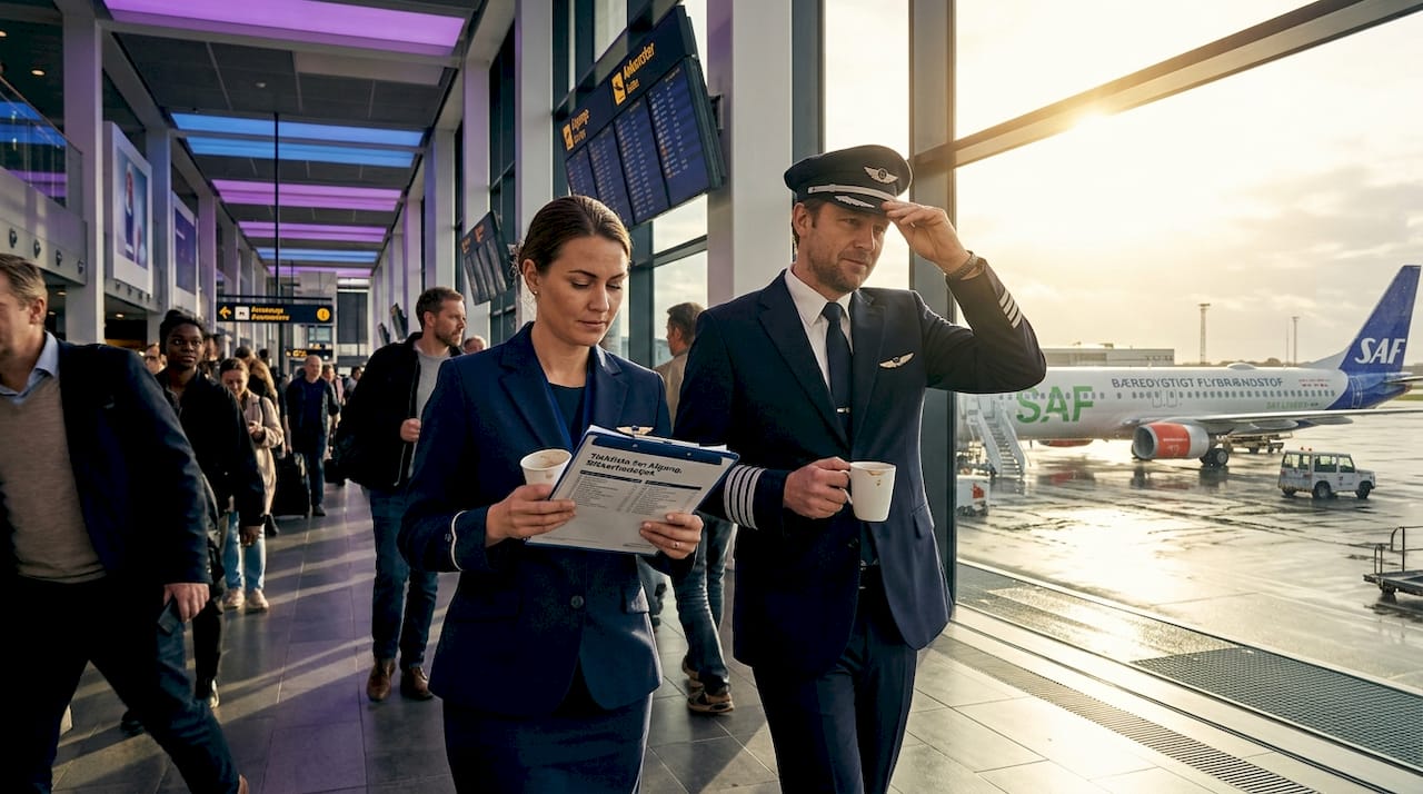 Besætningen gør klar ved siden af et Norwegian-fly, der bliver tanket op i lufthavnen.