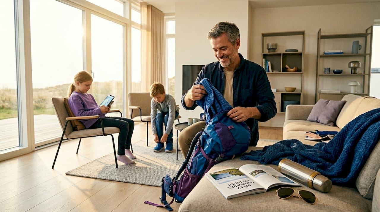 En familie gør klar til en hyggelig og prisvenlig endagstur