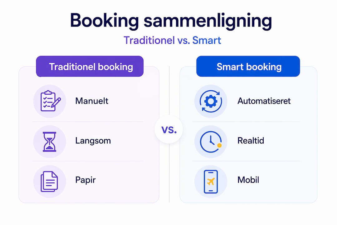 Grafikken viser forskellen på smart booking og den traditionelle måde at booke på