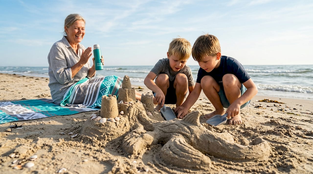 Children enjoy building imaginative sand sculptures on the beach.