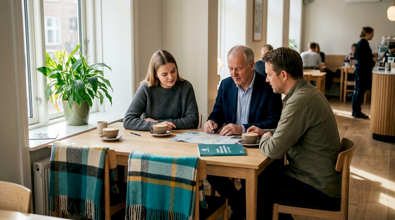 To venner sidder på en café og snakker om kultur over en kop kaffe.