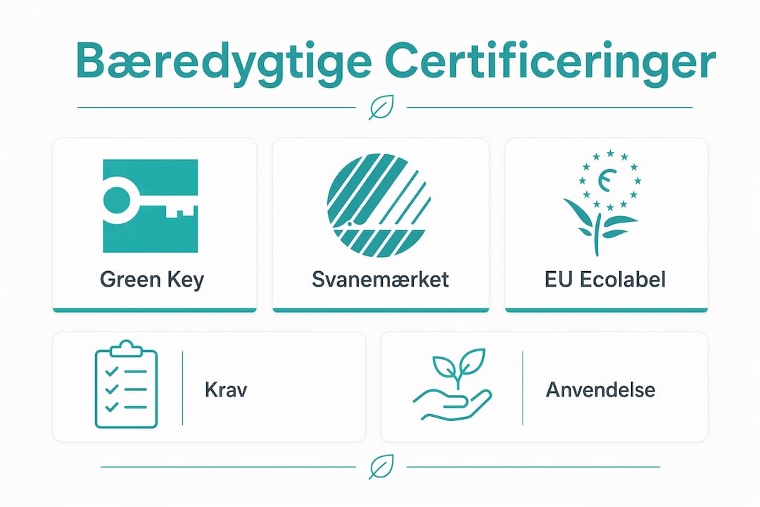 Grafisk oversigt over de mest udbredte bæredygtighedscertifikater i Danmark