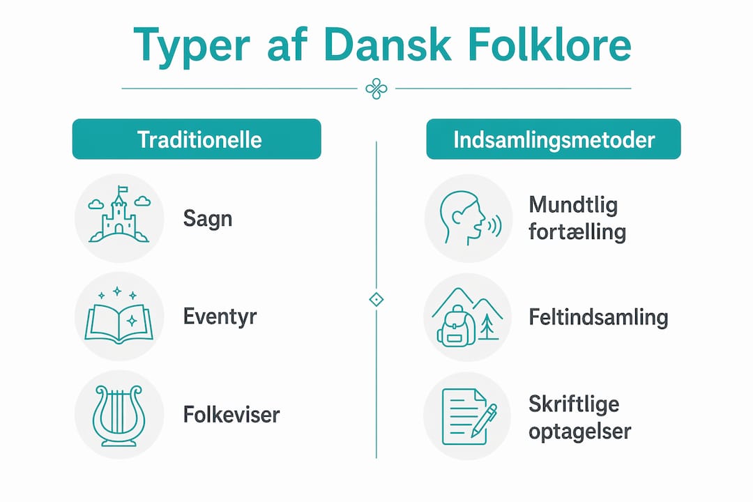Graphic overview of different forms of Danish folklore and how they have been collected