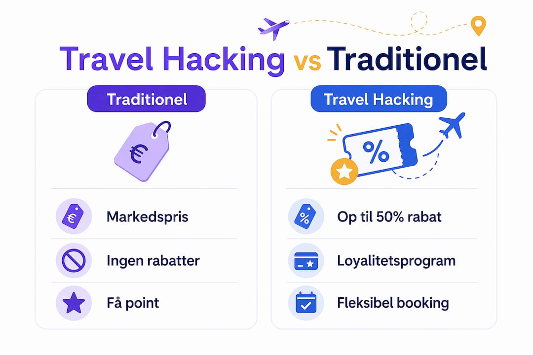 Infografik: Travel hacking versus klassisk rejsebooking – hvad er forskellen?
