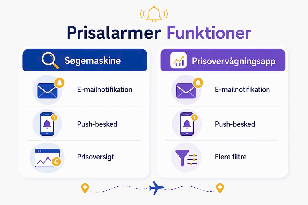 Oversigt: Sammenligning af prisalarmers funktioner i en infografik