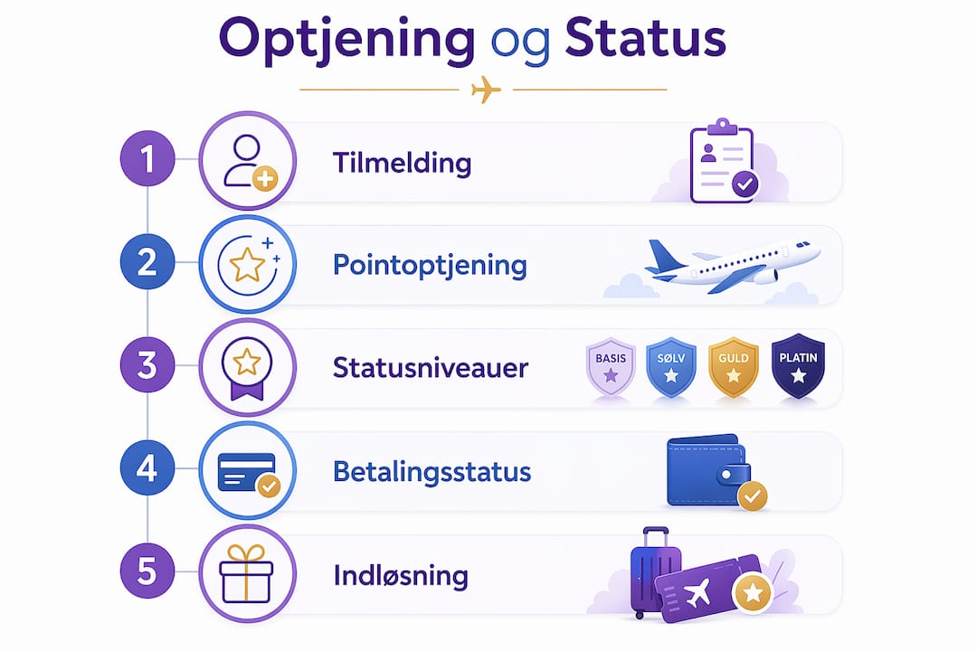 Grafisk oversigt over, hvordan du optjener point og når nye niveauer i loyalitetsprogrammet