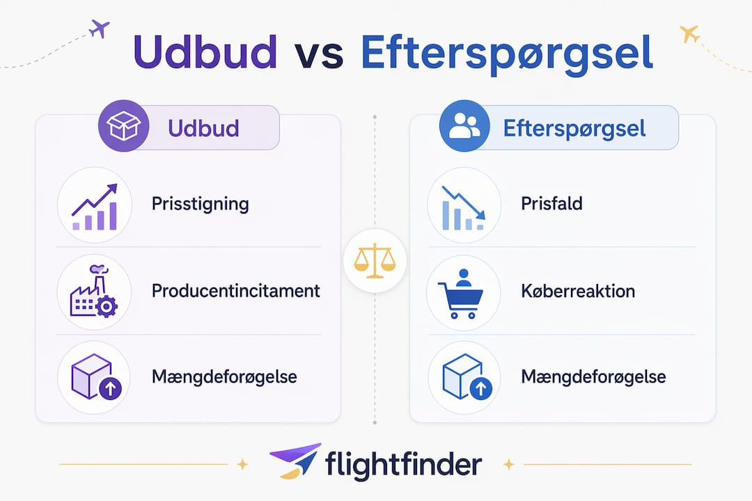 Grafisk oversigt, der viser forskellen på udbud og efterspørgsel