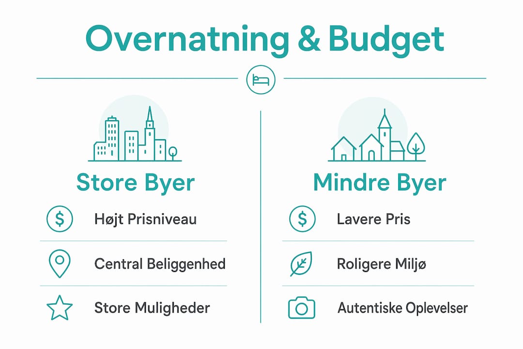 Grafisk oversigt over priser og muligheder for overnatning i forskellige byer